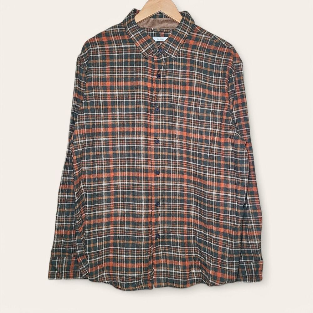 Grove & Hollow Men's Size XXL Orange Flannel Plaid Button Up 100% Cotton Fall